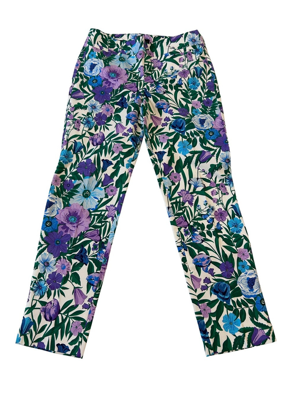Talbots Chatham Ankle Floral Print Straight Leg Pants - Purple & Blue Flowers 6P